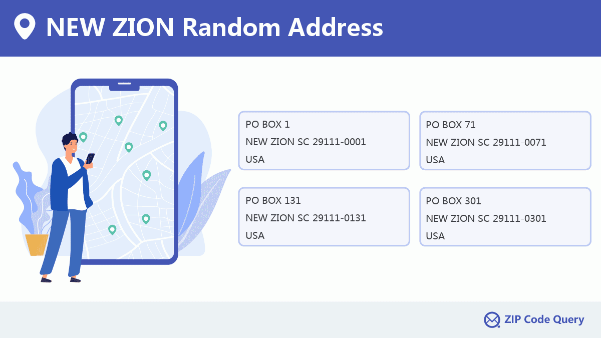 Random Addresses in NEW ZION South Carolina United States ZIP Code 5